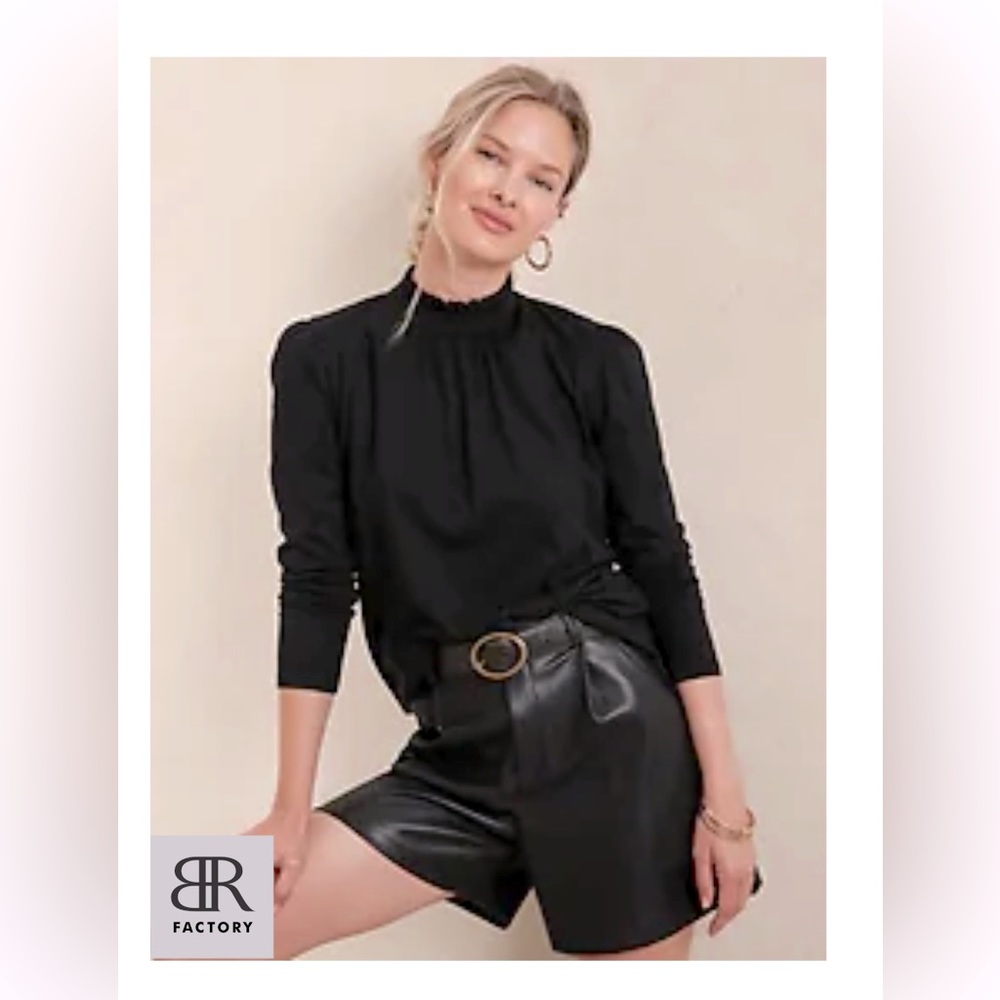 Banana Republic Factory Ruffle Neck Top NWT new with tags. Black. Size small.